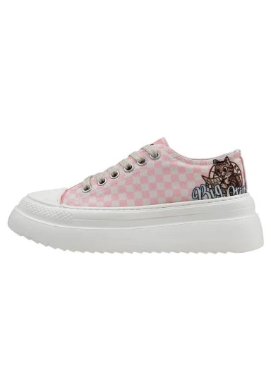 Kadın Vegan Beyaz Kalın Taban Sneakers - Big Steps Cat Tasarım - 