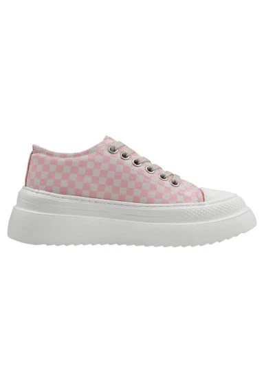 Kadın Vegan Beyaz Kalın Taban Sneakers - Big Steps Cat Tasarım - 
