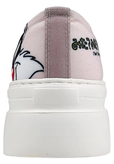 Kadın Vegan Beyaz Kalın Taban Sneakers - Warner Bros Looney Tunes Tweety Sylvester Puddy Tat Tasarım - 