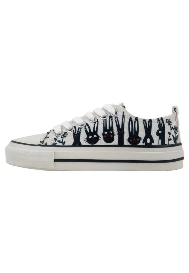 Kadın Vegan Beyaz Sneakers - Line of Rabbits Tasarım - 