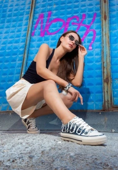 Kadın Vegan Beyaz Sneakers - Line of Rabbits Tasarım - 