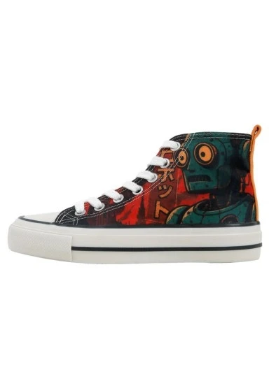Kadın Vegan Çok Renkli High Sneakers - Robotto Tasarım - 