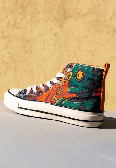 Kadın Vegan Çok Renkli High Sneakers - Robotto Tasarım - 