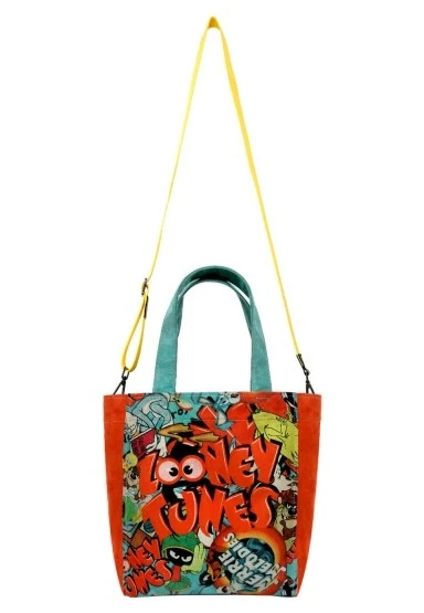 Kadın Vegan Çok Renkli Large Tote Bag - Warner Bros The Toon Parade Tasarım - 