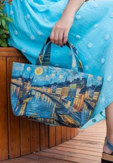 Kadın Vegan Çok Renkli Medium Tote Bag - Sea Sparkles Tasarım - 
