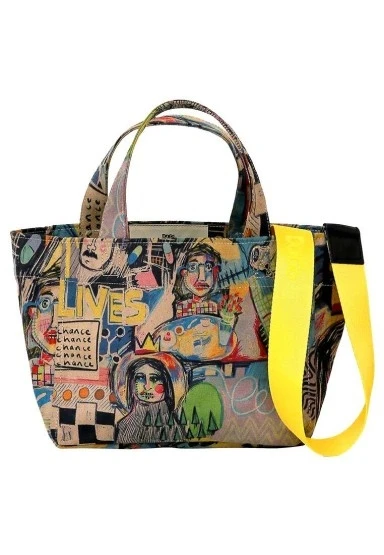 Kadın Vegan Deri Çok Renkli Medium Tote Bag - Live and Save Tasarım - 