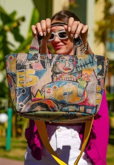 Kadın Vegan Deri Çok Renkli Medium Tote Bag - Live and Save Tasarım - 