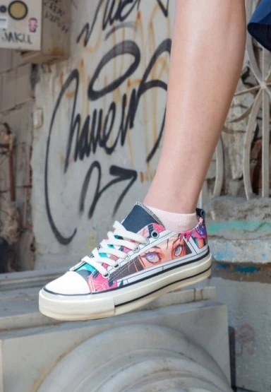Kadın Vegan Çok Renkli Sneakers - Lollipop Riot Tasarım - 