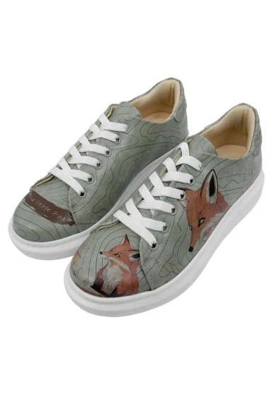 Kadın Vegan Deri Bej Sneakers - Run Little Fox Tasarım - 