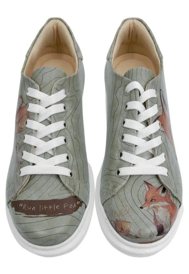 Kadın Vegan Deri Bej Sneakers - Run Little Fox Tasarım - 