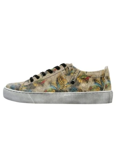 Kadın Vegan Deri Bej Sneakers - Watercolor Toucan Tasarım - 