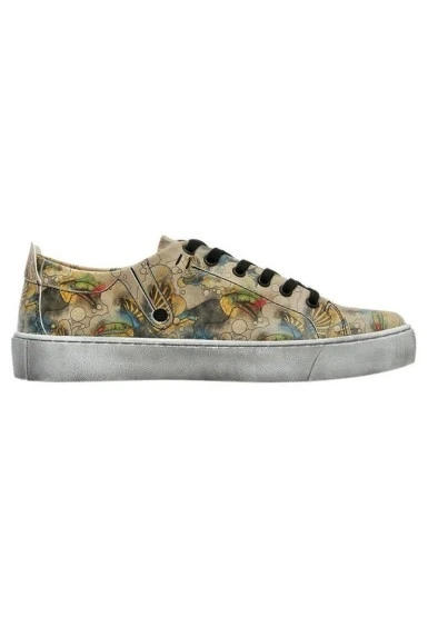 Kadın Vegan Deri Bej Sneakers - Watercolor Toucan Tasarım - 