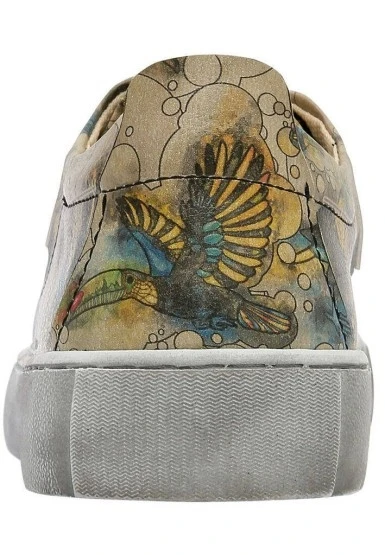Kadın Vegan Deri Bej Sneakers - Watercolor Toucan Tasarım - 