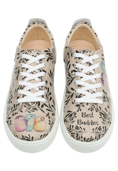 Kadın Vegan Deri Bej Sneakers - Best Buddies Tasarım - 