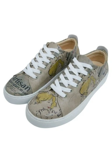 Kadın Vegan Deri Bej Sneakers - Artisan Tasarım - 