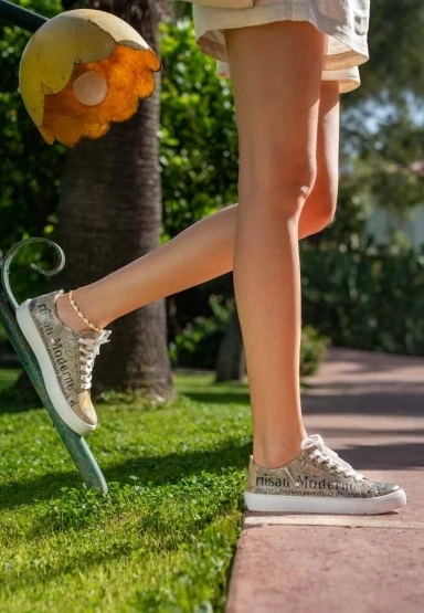 Kadın Vegan Deri Bej Sneakers - Artisan Tasarım - 