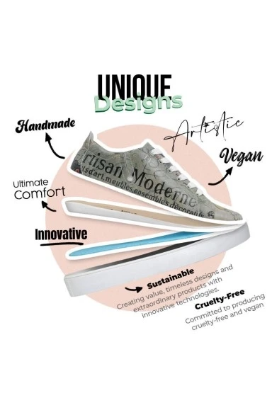 Kadın Vegan Deri Bej Sneakers - Artisan Tasarım - 