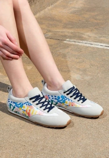 Kadın Vegan Deri Bej Sneakers - Azur Tasarım - 