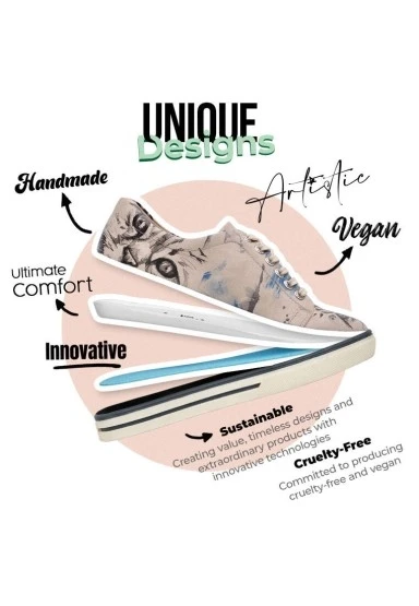 Kadın Vegan Deri Bej Sneakers - Deepness Tasarım - 