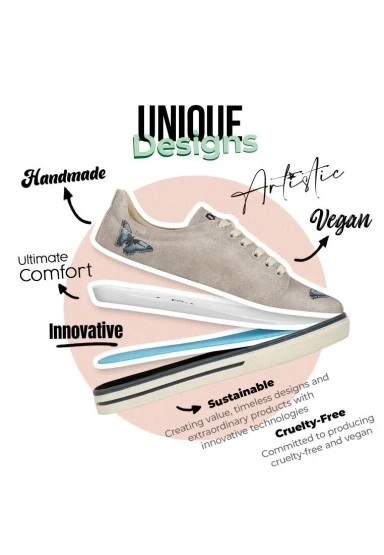 Kadın Vegan Deri Bej Sneakers - Change is Good Tasarım - 