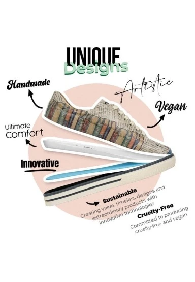 Kadın Vegan Deri Bej Sneakers - The wise owl Tasarım - 