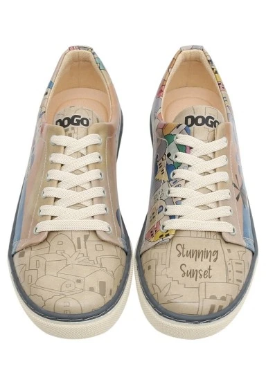 Kadın Vegan Deri Bej Sneakers - Stunning Sunset Tasarım - 