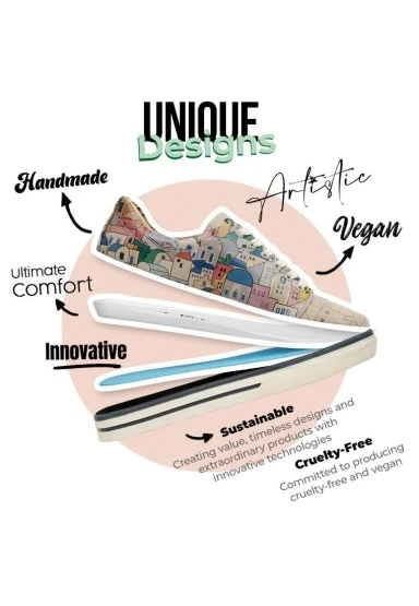 Kadın Vegan Deri Bej Sneakers - Stunning Sunset Tasarım - 