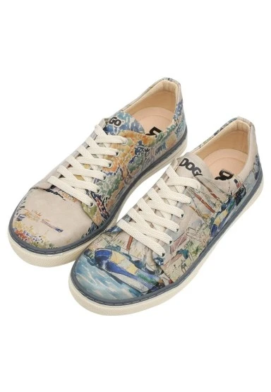 Kadın Vegan Deri Bej Sneakers - Watercolor and Sailors Tasarım - 