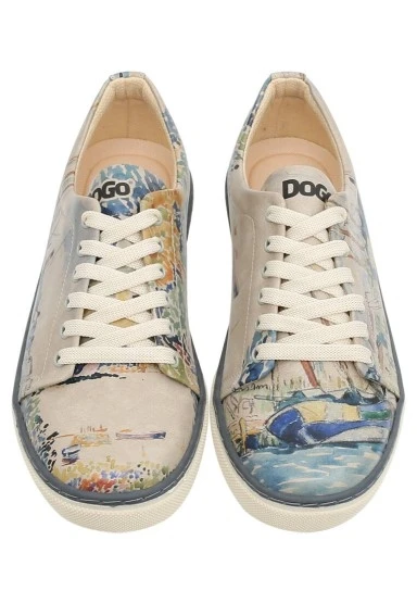 Kadın Vegan Deri Bej Sneakers - Watercolor and Sailors Tasarım - 