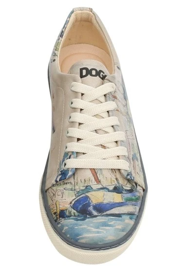 Kadın Vegan Deri Bej Sneakers - Watercolor and Sailors Tasarım - 