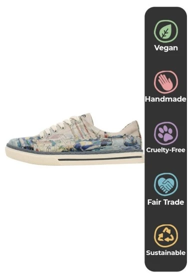 Kadın Vegan Deri Bej Sneakers - Watercolor and Sailors Tasarım - 