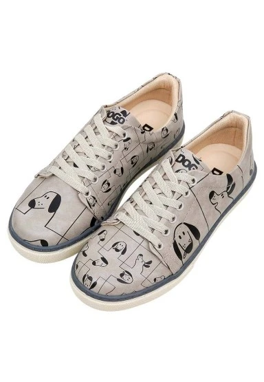 Kadın Vegan Deri Bej Sneakers - I Woof You Tasarım - 