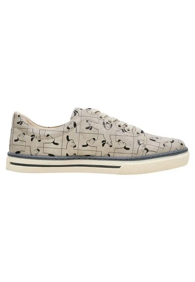 Kadın Vegan Deri Bej Sneakers - I Woof You Tasarım - 