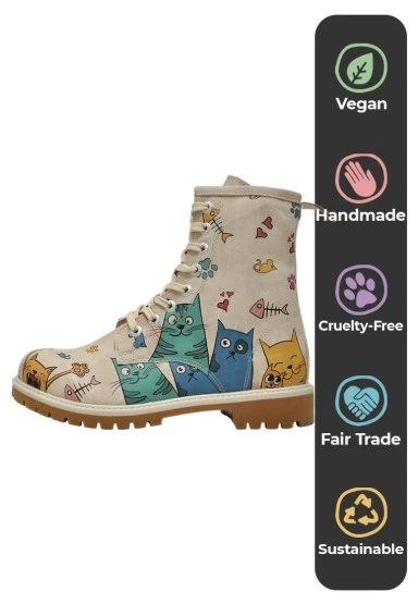 Kadın Vegan Deri Bej Uzun Bot - Cat Lovers Tasarım - 