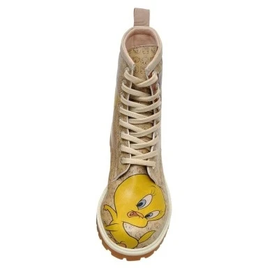 Kadın Vegan Deri Bej Uzun Bot - Warner Bros Tweety Moods Tasarım - 