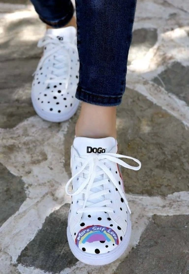 Kadın Vegan Deri Beyaz Günlük Sneakers - More Self Love Tasarım - 