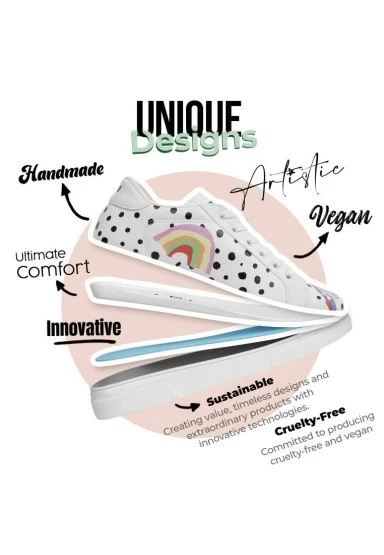 Kadın Vegan Deri Beyaz Günlük Sneakers - More Self Love Tasarım - 