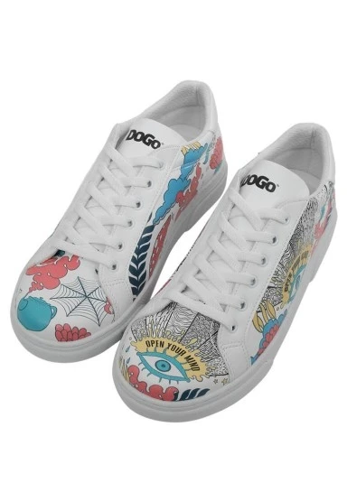 Kadın Vegan Deri Beyaz Günlük Sneakers - Open Your Mind Tasarım - 