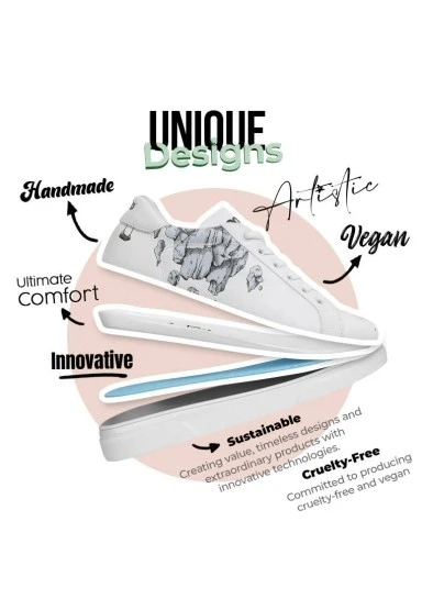 Kadın Vegan Deri Beyaz Günlük Sneakers - Time To Go Tasarım - 