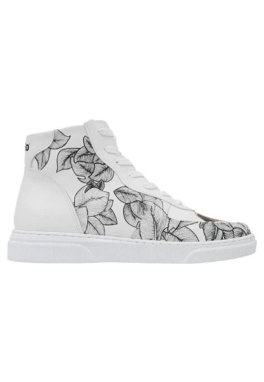 Kadın Vegan Deri Beyaz High Sneakers - Elephants Never Forget Tasarım - 
