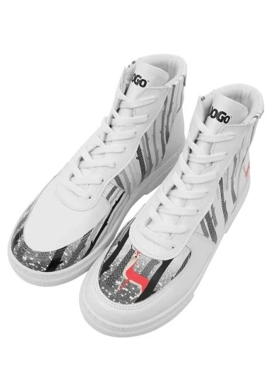 Kadın Vegan Deri Beyaz High Sneakers - You're the Colour of My Life Tasarım - 