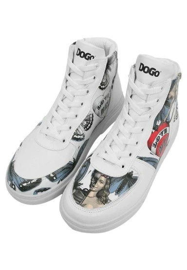 Kadın Vegan Deri Beyaz High Sneakers - Love Me Tasarım - 