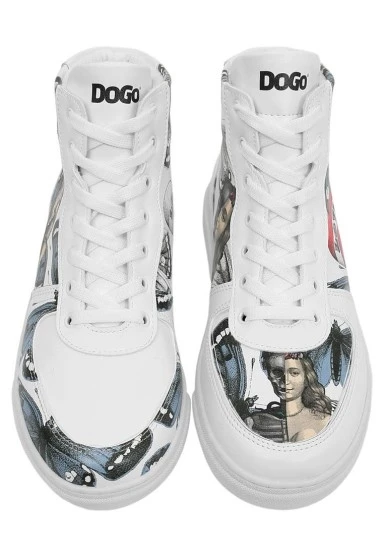 Kadın Vegan Deri Beyaz High Sneakers - Love Me Tasarım - 