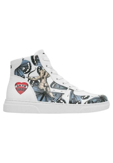 Kadın Vegan Deri Beyaz High Sneakers - Love Me Tasarım - 