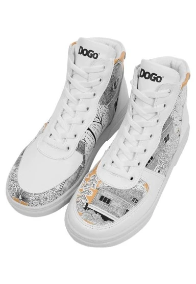 Kadın Vegan Deri Beyaz High Sneakers - There You Are Tasarım - 