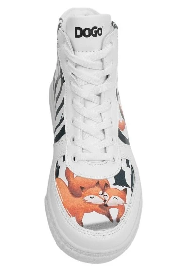 Kadın Vegan Deri Beyaz High Sneakers - Cuddling Season Tasarım - 
