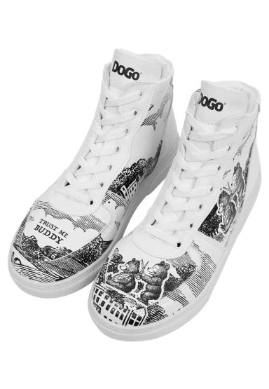 Kadın Vegan Deri Beyaz High Sneakers - Trust Me Buddy Tasarım - 