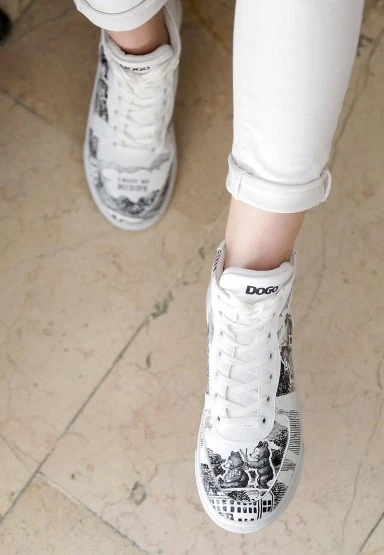 Kadın Vegan Deri Beyaz High Sneakers - Trust Me Buddy Tasarım - 