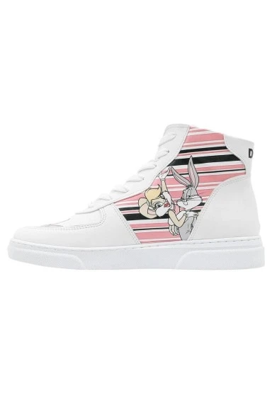 Kadın Vegan Deri Beyaz High Sneakers - Warner Bros Love is Pure Bugs Bunny Tasarım - 