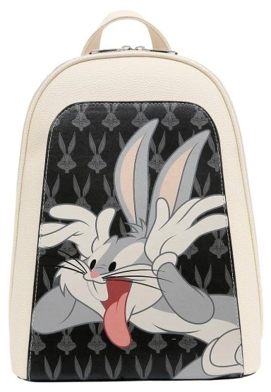 Kadın Vegan Deri Beyaz Sırt Çantası - Warner Bros Looney Tunes Playful Bugs Tasarım - 